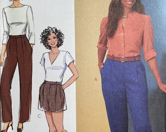 Butterick B6878 6878 Pattern UNCUT Palmer Plestch Natural Waist Waistband Pants Front Pleats Side Seam Pockets Full Shorts 8-16 16-24