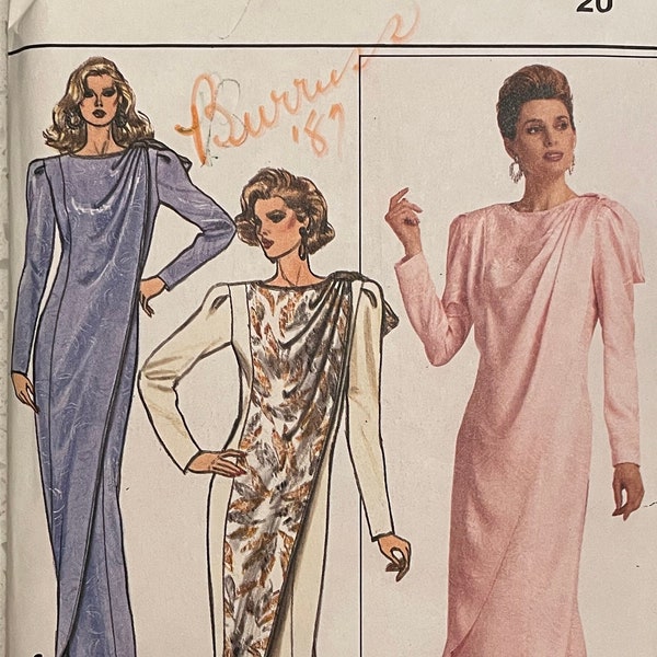 Butterick 3973 Pattern UNCUT 1980s Vintage Fitted Straight Dress Midi or Evening Length Shoulder Pads Princess Seams Pleated Size 20 VA