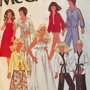 May include: A vintage sewing pattern from McCall's, featuring a variety of clothing designs for women and children. The pattern number is 6317 and the price is $1.75. The pattern includes a white dress with a ruffled hem, a yellow jacket with a floral skirt, a red jacket with a white skirt, a blue tracksuit, and a black karate uniform.