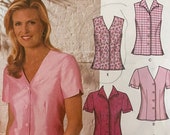 Simplicity 9693 Pattern Easy to Sew No Tuck Blouse V Neck or Wing Collar Side Slits Waist Darts Size 8 10 12 14 16 18 UNCUT