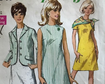 Simplicity 7641 Pattern Vintage 1960s 4-H A Line Knee Length Sheath Dress and Notched Collar Jacket - Junior Size 7 Bust 31 CUT/Complete