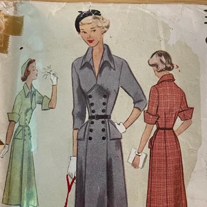 May include: Vintage McCall's sewing pattern for a junior dress, size 17, bust 35 inches. The pattern shows three women wearing different styles of dresses. The pattern is printed on a white background with a brown border.