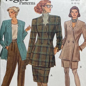 May include: Vogue Patterns sewing pattern envelope with illustrations of women's suits. The envelope displays the text "Vogue Patterns", pattern number 8181, and size range 8-10-12. The envelope also has the text "SORRY NO RETURNS ON PATTERNS FABRICLAND".