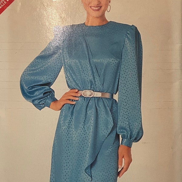 See & Sew 5978 Pattern UNCUT 1980s Vintage Easy Loose Fitting Straight Pullover Dress Shoulder Pads Draped Overlay Size 16 18 20 22 24 VA