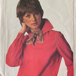 Simplicity 8166 Pattern UNCUT 1970s Vintage Extra Sure ESP Top Stitched Shirt Pointed V Neck Long Gathered Sleeves Yoke Size 12 14 16