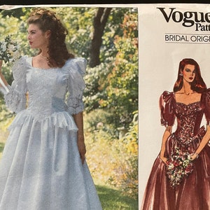 Vogue 2399 Pattern UNCUT 1980s Vintage Bridal Original Princess Wedding Dress Gown Basque Waist Fitted Bodice Flared Skirt Train Size 6 8 10