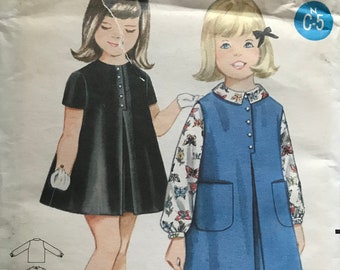 Butterick 3230 Pattern UNCUT Vintage 1960s Girls A Line Dress or Jumper Center Inverted Pleat Peter Pan Collar Back Button Blouse - Size 3