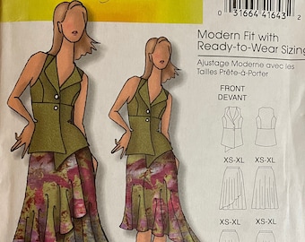 Butterick B5052 5052 Pattern UNCUT Connie Crawford Button Front Athletic Cutaway Sleeveless Top Asymmetrical Skirt Size xS S M L xL