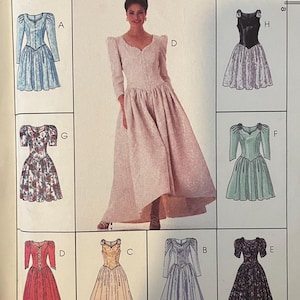 McCalls 8043 Pattern UNCUT 1990s Vintage Express Yourself Fit Flare Princess Seam Dress Gathered Cap Long Sleeve Sleeveless Size 8 10 12 TX