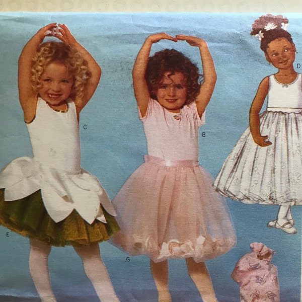 Butterick 6660 Pattern UNCUT Girl's Sleeveless Short or Long Sleeved Dance Leotard & Romantic or Bell Tutu Hair Tie and Bag Size 2 3 4 5