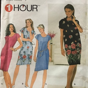 Simplicity 7498 Pattern UNCUT 1990s Vintage Easy 1 Hour Scoop Neck Shift Dress in Knee Length with Short Sleeves Size L XL 18 20 22 24