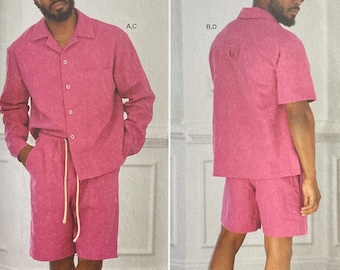 Simplicity S9758 9758 R11778 Pattern UNCUT Mimi G Style Norris Danta Ford Relaxed Fit Button Front Shirt Collar Pul On Shorts Size 34-42 VA