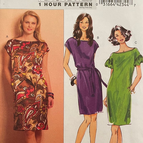 Butterick B5211 5211 Pattern UNCUT 2000s Fashion Express Fast Easy Sheath Style Dress Bateau Neckline Extended Shoulders Size 8 10 12 14 VA