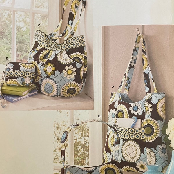 Simplicity 2551 Pattern UNCUT Double Face Pre-Quilted Fabric Bag Tote Shoulder Cosmetic Wristlet - Contrast Fabric