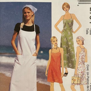 McCalls 2794 Pattern UNCUT Vintage 2000s Easy Apron Style Jumper Dress Sleeveless Knee or Maxi Length Halter Athletic Pockets Size 4 6 8
