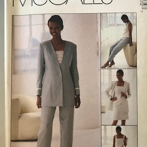 McCalls 2537 Pattern Tailored Wardrobe Separates Longline Jacket Square Neck Shell Straight Skirt and Pants Size 10 12 14 il non coupé