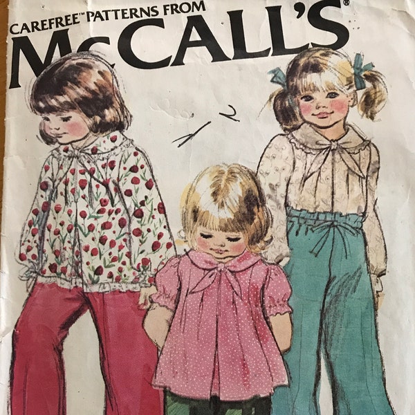 McCalls 6370 Pattern - Toddler Girl's Inverted Pleat Blouse with Gathered Sleeves and Pull On Pants - Size 3 Breast 22 - CUT/Complete MN