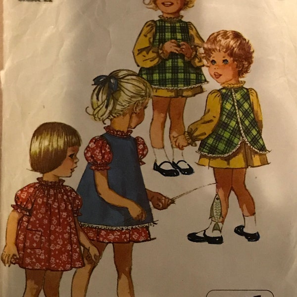 Simplicity 8419 Pattern CUT Complete 1960s Vintage Toddler Girl’s Dress and Pinafore Lace Trim Easy Jiffy - Size 2 Breast 21 IL