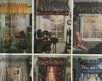 Simplicity 7727 Pattern UNCUT 1990s Abbie's Jiffy 6 Pack Window Treatments Valance Doube Pouf Valance Eyelet Underlay Hanging Bishops Panels