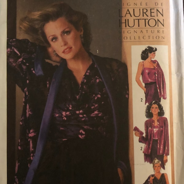 Simplicity 6702 Pattern UNCUT 1980s Vintage Lauren Hutton Signature Collection Bias Camisole Criss Cross Straps Jacket Size 12 Bust 34"