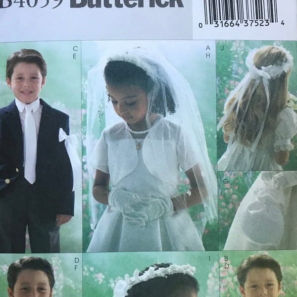Butterick B4059 4059 Pattern UNCUT Boys and Girls Easy Special Occasion Accessories Bolero Jacket Vest Necktie Bow Tie Armband Bag Veil