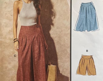 McCalls M8260 8260 Pattern UNCUT Melissa Watson Palmer Pletsch Skirt Shorts Culottes Pleated Back Darts Waistband Size 6-14 16-24