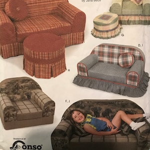 Simplicity 9575 Pattern UNCUT Vintage Sunrise Designs by Jana Beus Child Size Chairs and Loveseats with Foot Stool and Contrast Fabric Kid