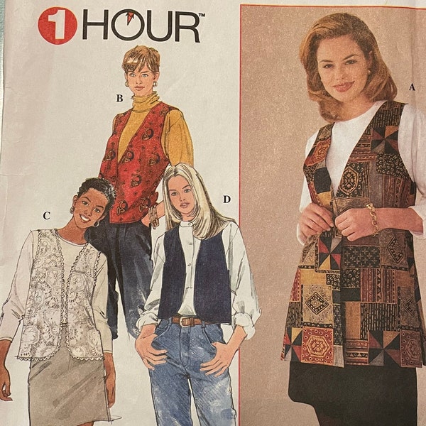 Simplicity 7320 Pattern UNCUT 1990s Vintage One Hour Vest Waist, Hip and Tunic Length Lace Button and Side Slit Options Size 6 8 10 12 14 16