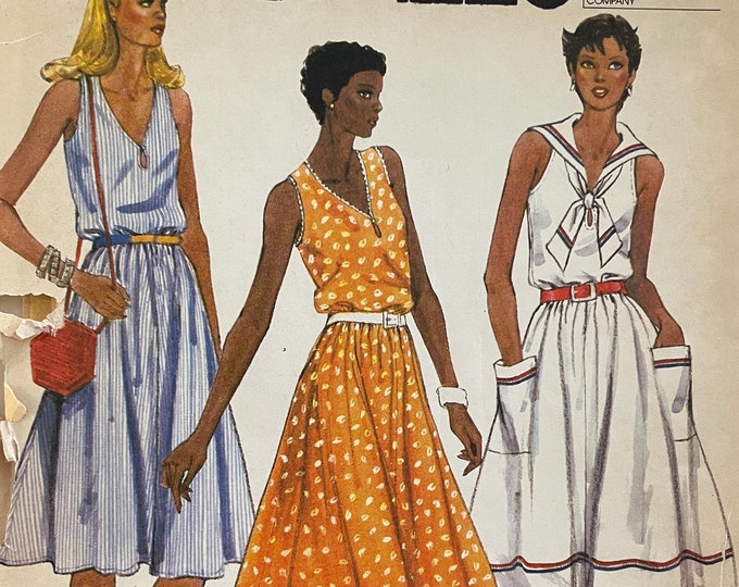 Mccalls 7586 Pattern UNCUT 1980s Vintage Sleeveless V Neck Dress Sailor ...