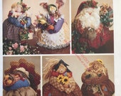 McCalls 7403 Pattern UNCUT 1990s Roly Poly Holiday Centerpieces - Boy Girl Scarecrow, Santa Clause, Garden Girl, Spring Rabbit Mr Turkey