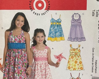 McCalls M5838 5838 Pattern UNCUT Vintage 2000s Easy Girl's Sleeveless Dress Shaped Waist Halter Spaghetti Wide Mini Maxi Size 3 4 5 6