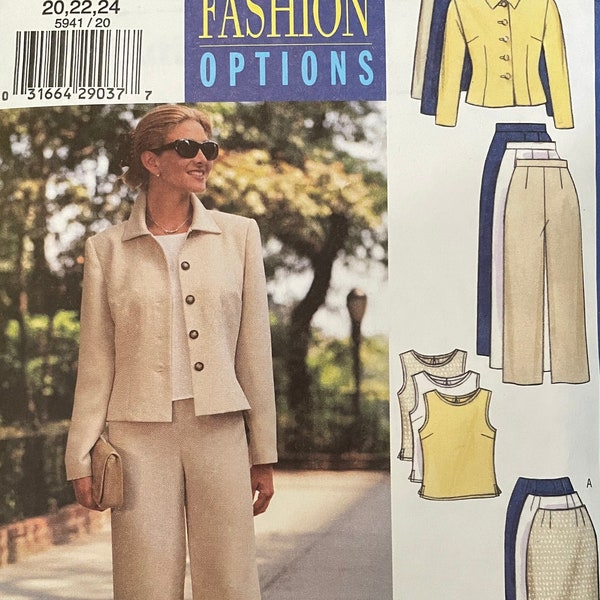Butterick 5941 Pattern UNCUT Vintage 2000s Unlimited Fashion Options Collared Jacket Straight Pants Skirt Shell Size 14 16 18 OR 20 22 24 VA