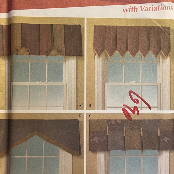 Simplicity 4684 Pattern UNCUT Your Home Designed by Robin Greenwood Box Pleated Toppers Variatiosn Saure Pointed Shaped Window Treatments