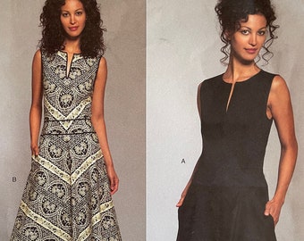 Vogue V2900 2900, motif DKNY, robe sans manches de créateur américain non coupé avec fente sur le ventre en forme de ventre évasé, taille 6 8 10 ou 12 14 16