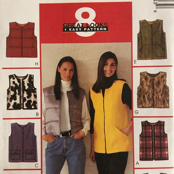 McCalls 2914 Pattern UNCUT Easy Zipper or Open Front Vest At or Below Hip Length Flap Patch Pockets Contrast Trim Size 12 14 or 16 18