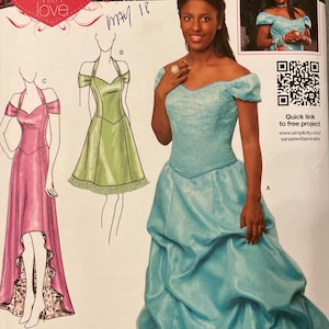 Simplicity 1875 Pattern UNCUT Designed with Love by Sara Evening Dress Fit Flare Basque Waist Knee Maxi Length Ruffle Gathers Size 12-20