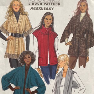 Butterick B5394 5394 Cardigan non coupé Fashion Express, 2 heures rapide et facile, coupe ample, col montant, bordure à franges, taille XS-M VA