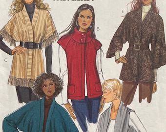 Butterick B5394 5394 Pattern UNCUT Fashion Express 2 Hour Fast Easy Loose Fitting Cardigan Stand Up Collar Fringe Trim Size XS-M VA