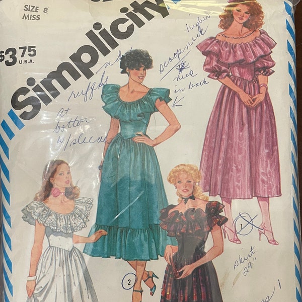 Simplicity 6235 Pattern CUT Complete 1980s Vintage Fitted Evening Dress with Basque Waist in Midi or Maxi Length - Size 8 Bust 31.5"