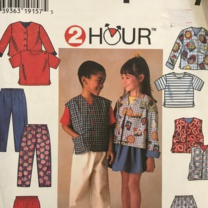 Simplicity 7229 Pattern UNCUT 1990s Vintage Boy&#39;s Girl&#39;s 2 Hour Button Front Shirt Pullover Top Pull On Skirt Pants Shorts Vest Size 5 6 6X