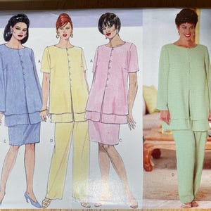 Butterick 4874 Pattern UNCUT 1990s Vintage Delta Burke Design Button Front Tunic Overlays Elbow or Long Sleeves Skirt Pants Size 20 22 24