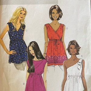 Butterick B5644 5644 Motif non coupé sans manches ou une épaule Top asymétrique Taille surélevée sous la longueur des hanches Surplis Bow Trim Taille XS S M