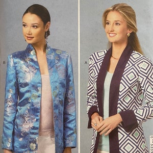 Kwik Sew K4162 4162 Pattern CUT Complete Semi Fitted Unlined Jacket Darts Front Bands Collar Contrast Fabric Below Hip Size XS S M L Xl VA