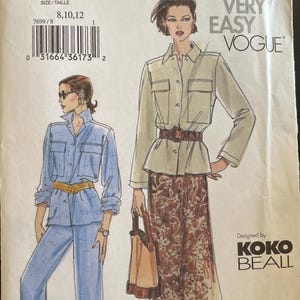 May include: A vintage Vogue sewing pattern, featuring illustrations of two women in stylish outfits. The pattern includes sizes 8, 10, and 12. The design is by Koko Beall.