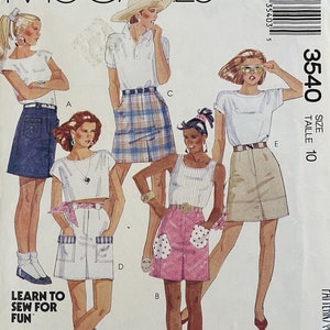 May include: McCall's sewing pattern number 3540, size 10, for a skirt with pockets. The pattern includes instructions for making four different styles of skirts. The pattern is made for you with built-in fit adjustments printed on the pattern. The pattern features swayback adjustment cutting lines.