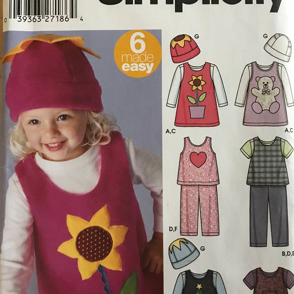 Simplicity 5317 Pattern UNCUT Vintage 2000s Karen Z Girls Easy to Sew Jumper Top Beanie Stretch Knit Polar Fleece Appliques Size 1/2 1 2 3 4