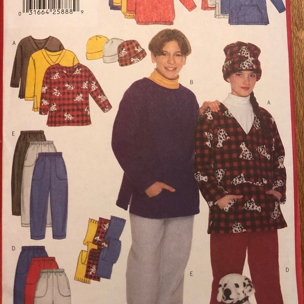 Butterick 5103 Pattern UNCUT 1990s Vintage Kids Fast Easy Pullover Top Pocket Banded Hem Pull On Pants Pockets Hat Scarf Size 12 14