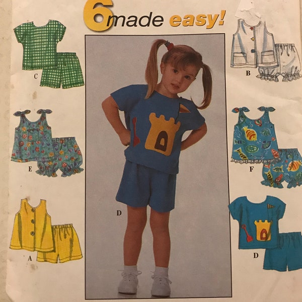 Simplicity 8674 Pattern Easy Toddler Girls T Shirt or Tank Top and Pull on Shorts or Bloomers Size 2 3 4 UNCUT  IL