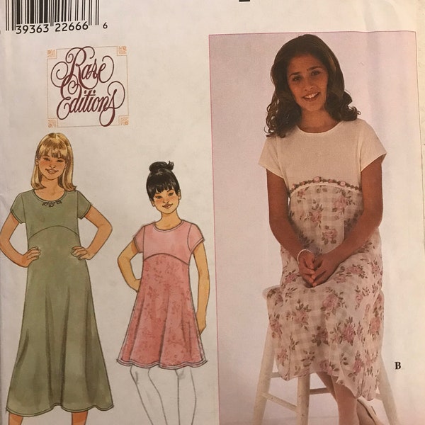 Simplicity 8593 Pattern Rare Editions Girls Occasion Stretch Knit Dress Raised Waist Curved Seam Midi or Tea Length Size 7 8 10 UNCUT  IL