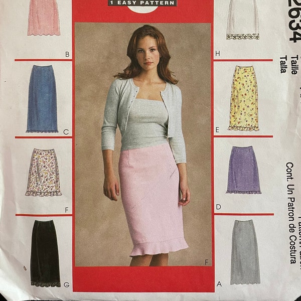 McCalls 2634 Pattern UNCUT Easy Straight Skirt Knee or Above Ankle Length Dart Fitted Contour Waist Flounce Ruffle Option Size 4 6 8